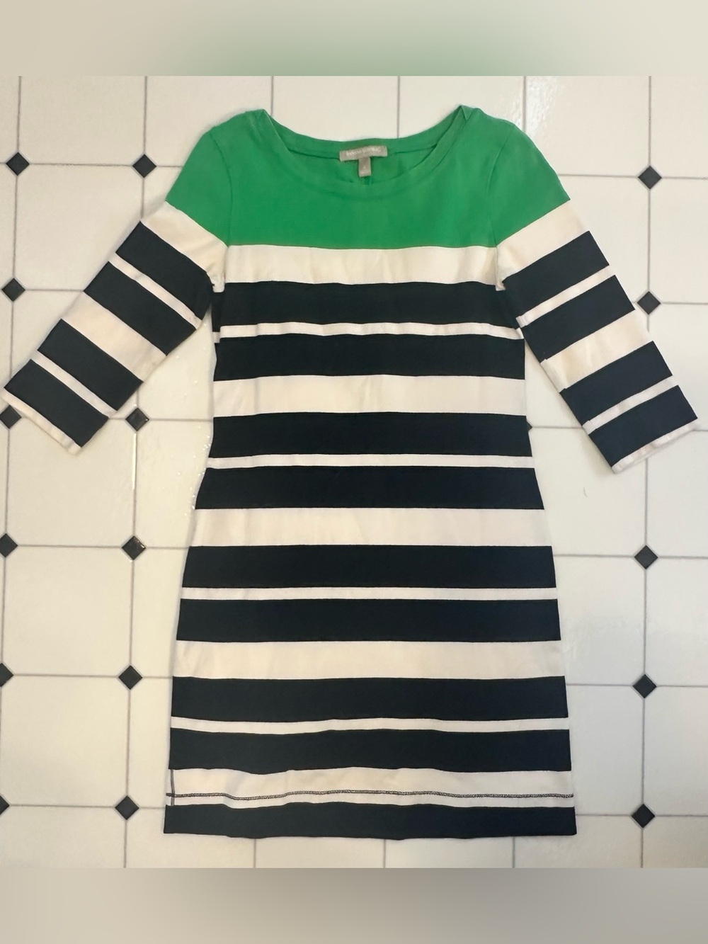 Kate Spade Green & Black Striped Shift Dress – Size Small, 3/4 Sleeve
